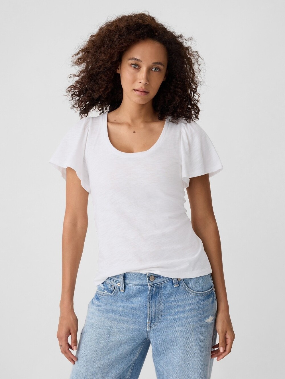 GAP ForeverSoft Flutter Sleeve Top in White Size L New With Tags